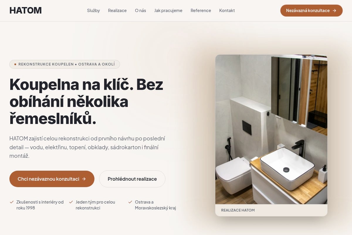 Návrh nového webu HATOM od OWS, snímek obrazovky